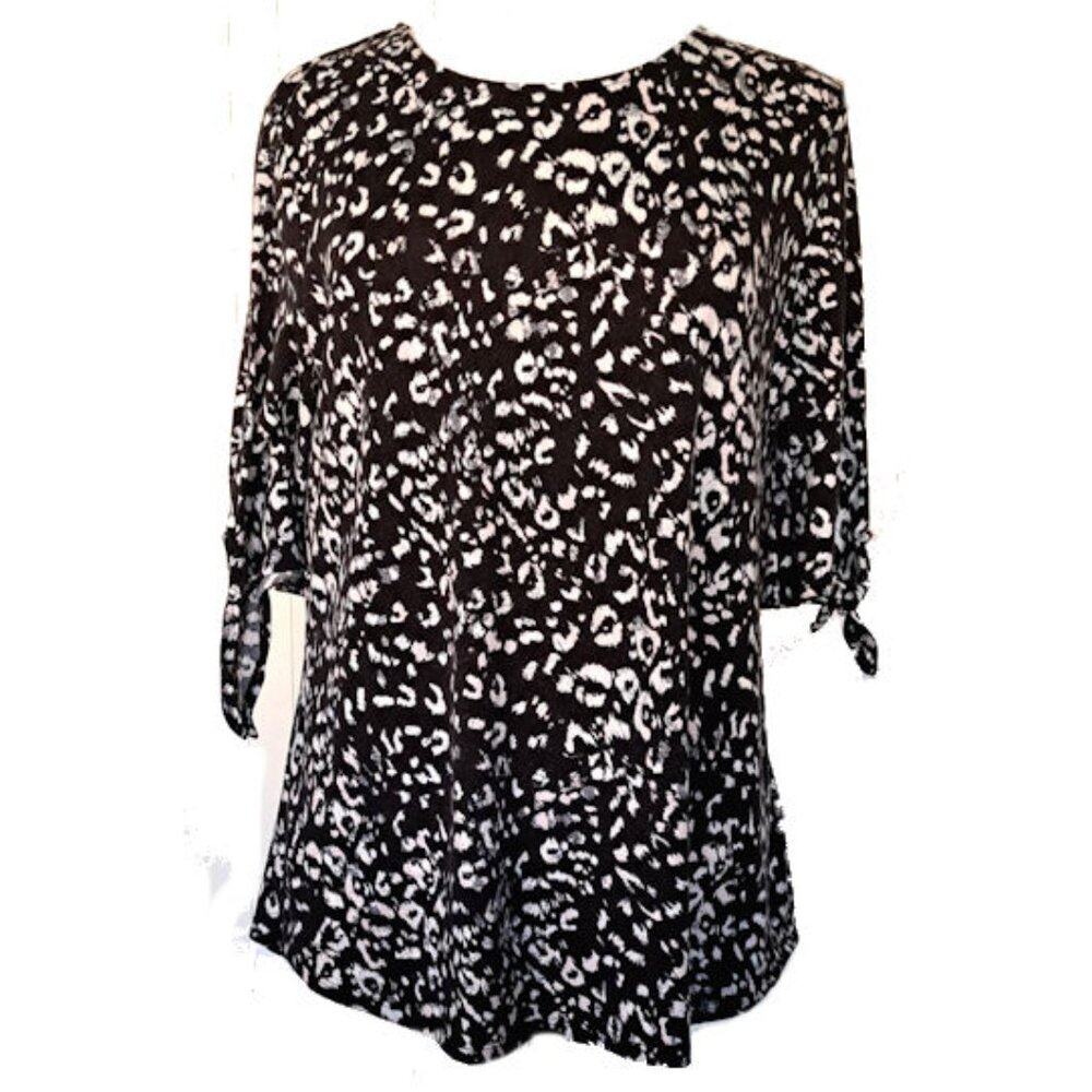 NEW WEST LOOP,  POLYESTER/SPANDEX, FUN TOP WITH TIES AT SLEEVE